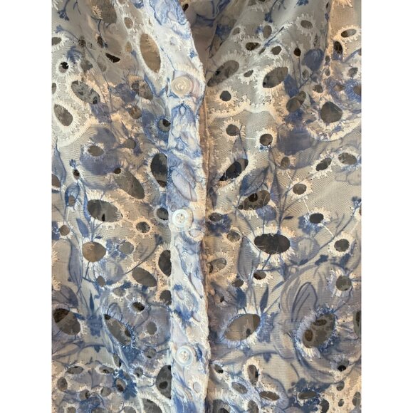Caroline Costas Eylet White and Blue floral top Sz S - Picture 8 of 11